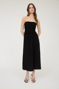 Pleated Bodice Strapless Midi Sundress