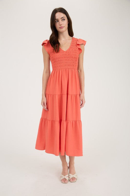 Plus Flutter Sleeve Midi Dress