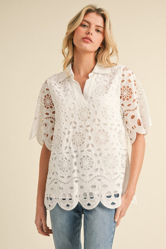 Lace Short Sleeves Top