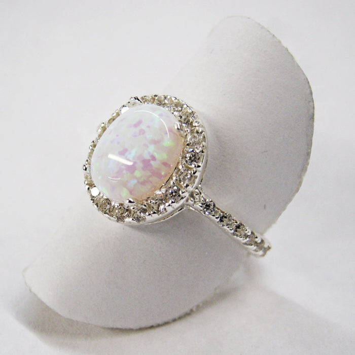 Skosh White Opal w/CZ halo, Silver 48-1535