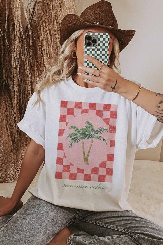 Summer Vibes Retro Palm Trees Graphic Tee
