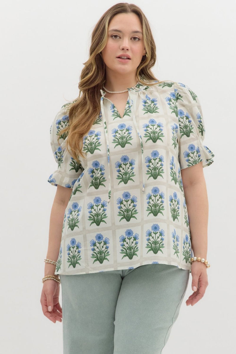 Floral pattern ruffle finish pullover top