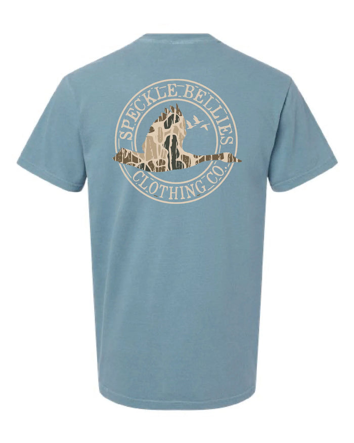 Speckle Bellies Sheddin Camo Circle Logo ice blue