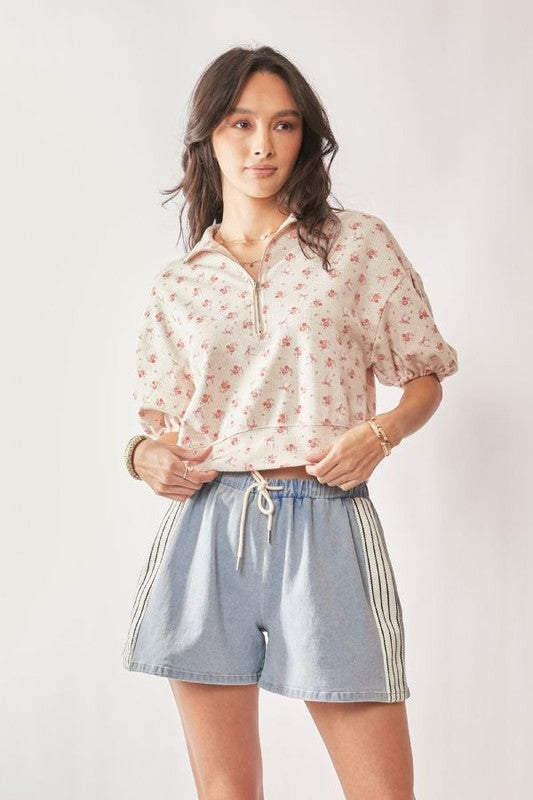 Floral W/ribbon Design Knit Top