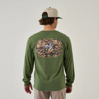 Burlebo - LS T-shirt-Ducks Flying In - Heather Olive