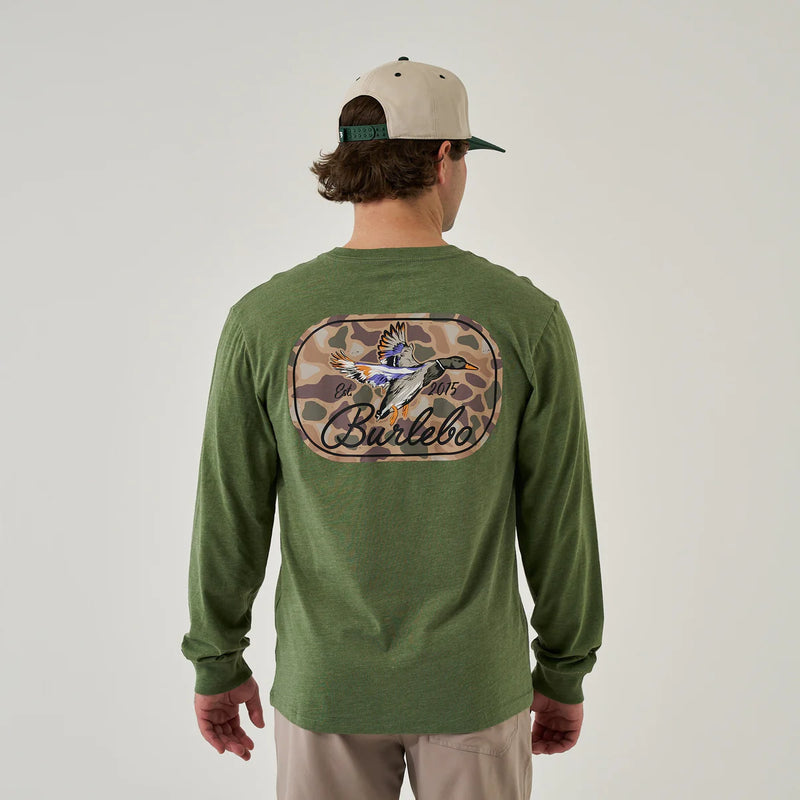 Burlebo - LS T-shirt-Ducks Flying In - Heather Olive
