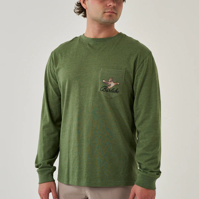 Burlebo - LS T-shirt-Ducks Flying In - Heather Olive