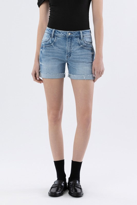 High Rise Double Front Pocket Cuff Shorts