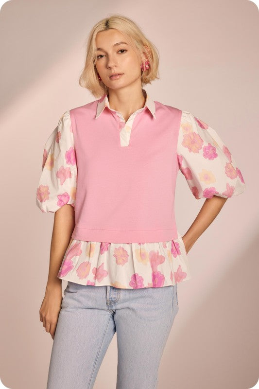 Floral Print Sleeve Knit Top