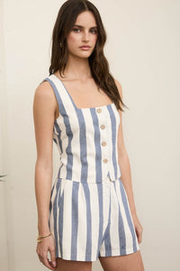 Stripe Button Down Sleeveless Linen Short Set