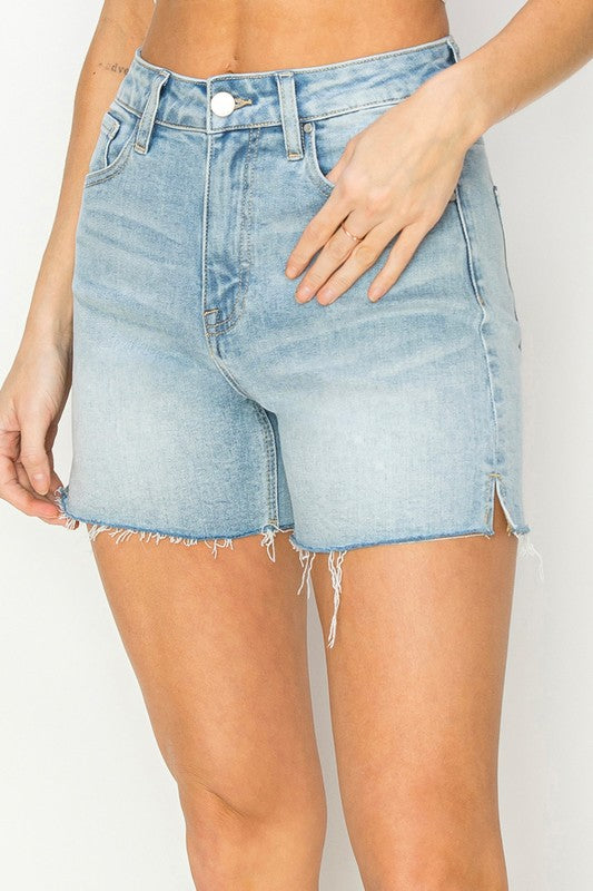 Risen High Rise Raw Cut Hem Side Slit Shorts