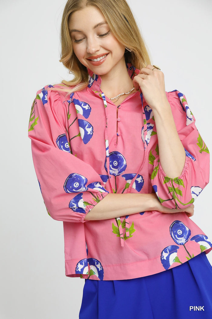 Floral Print Puff Sleeve Blouse