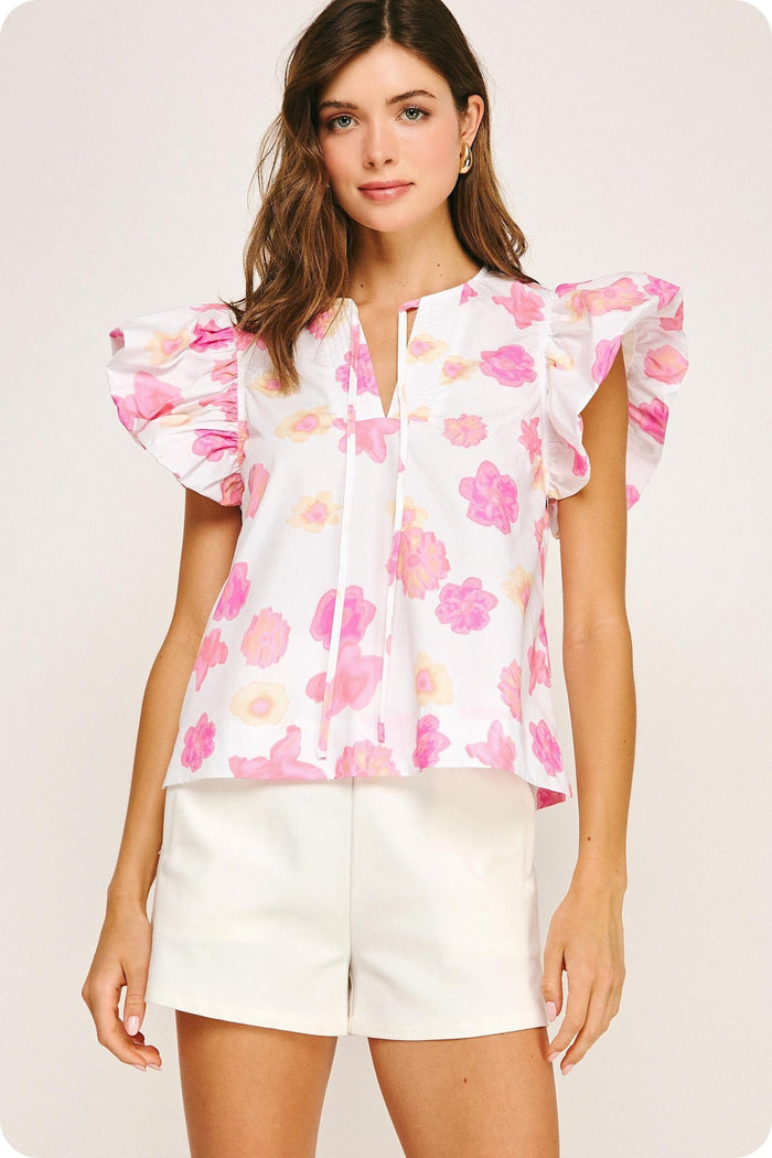 Floral Print Bubble Ruffled Top