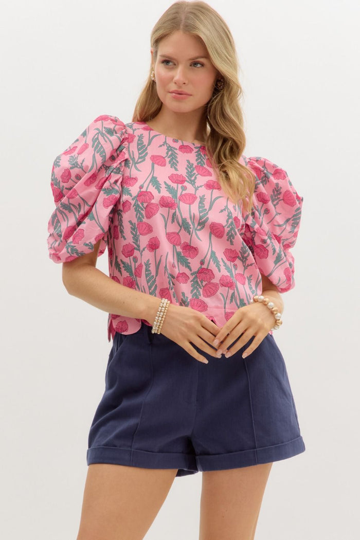 Floral print scallop hem top