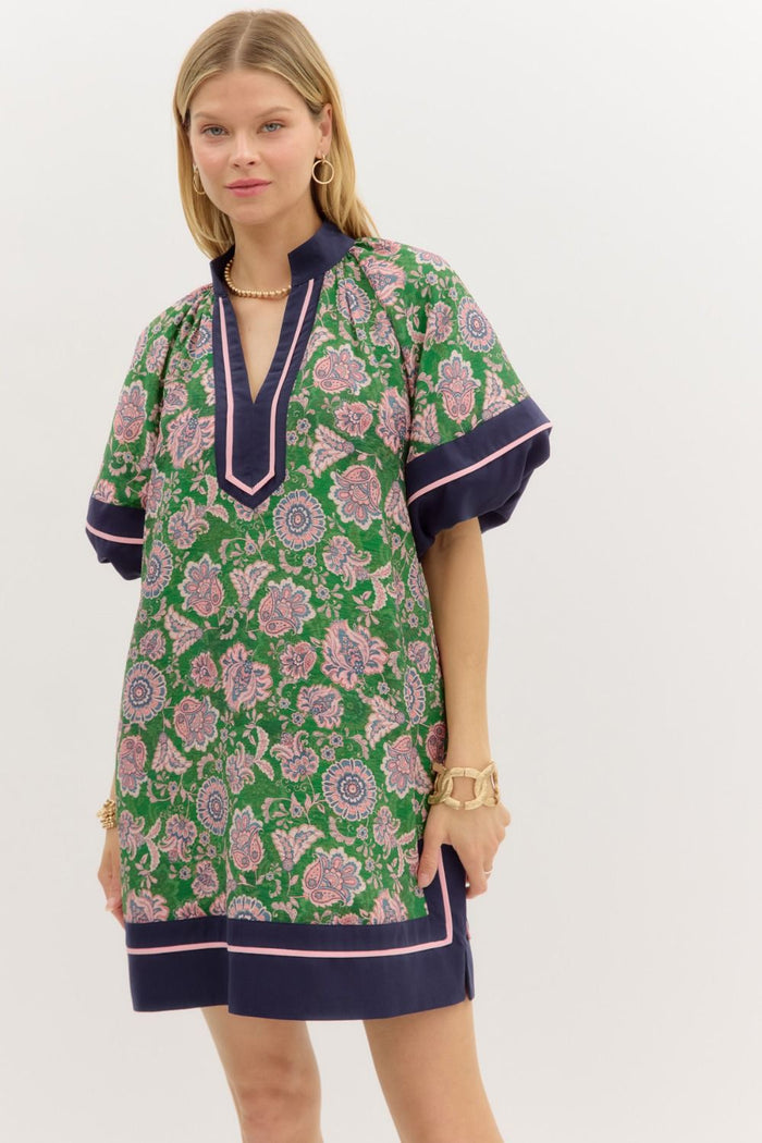 Floral paisley print pullover mini dress