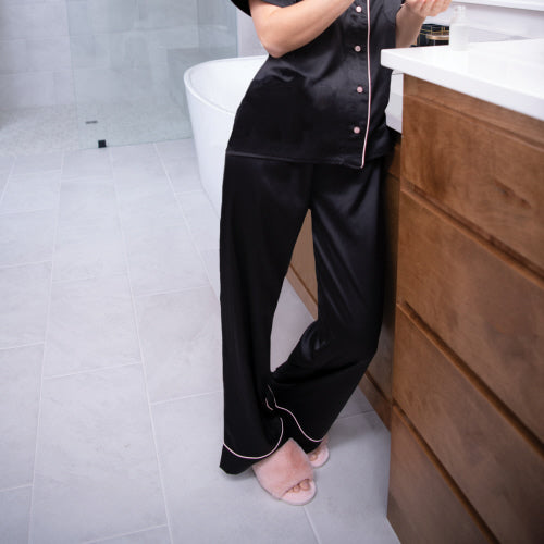 Amanda Blu Black- Pale Pink Satin PJ Pants