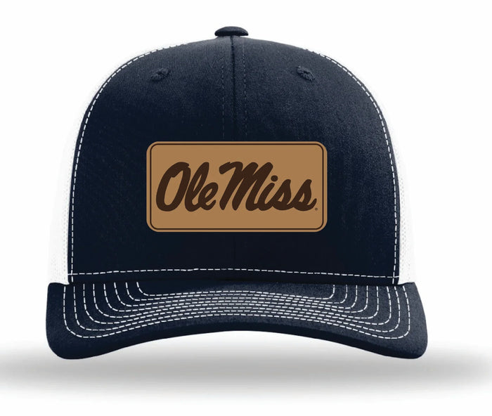 Speckle Bellies-OM navy/khaki Script Leather Patch