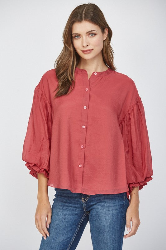 Puff Sleeve Button Down Shirt