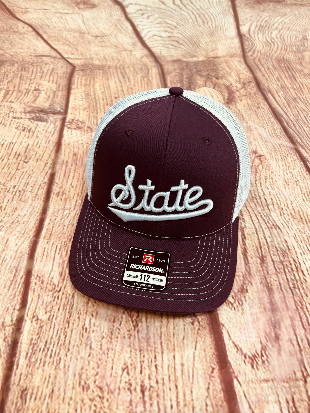 Speckle Bellies-MSU Maroon State Script Puff