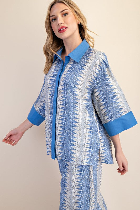 Contrast Collar Button Down Shirt