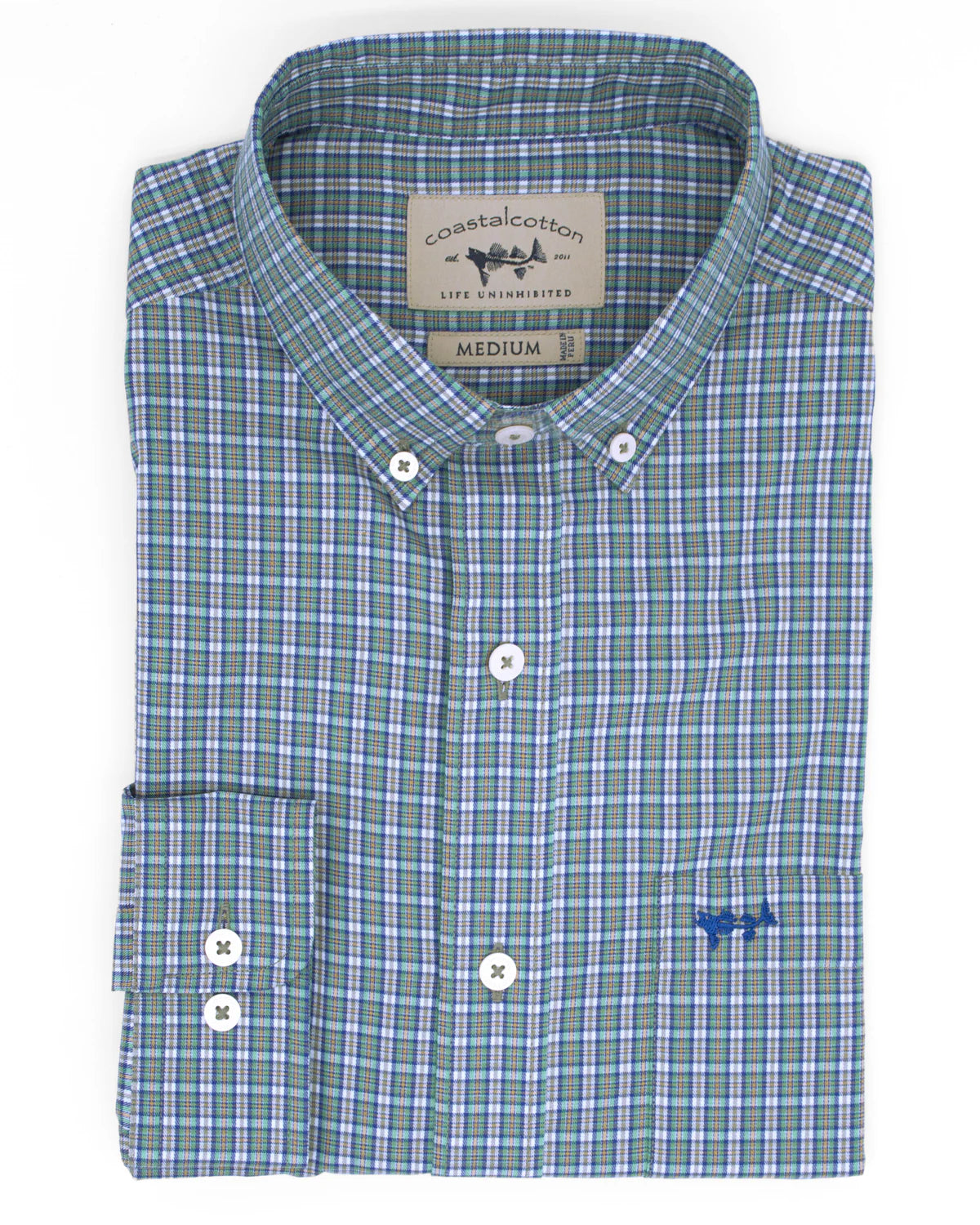 Coastal Cotton Long Sleeve Sport Shirt - Emerald Check-Youth