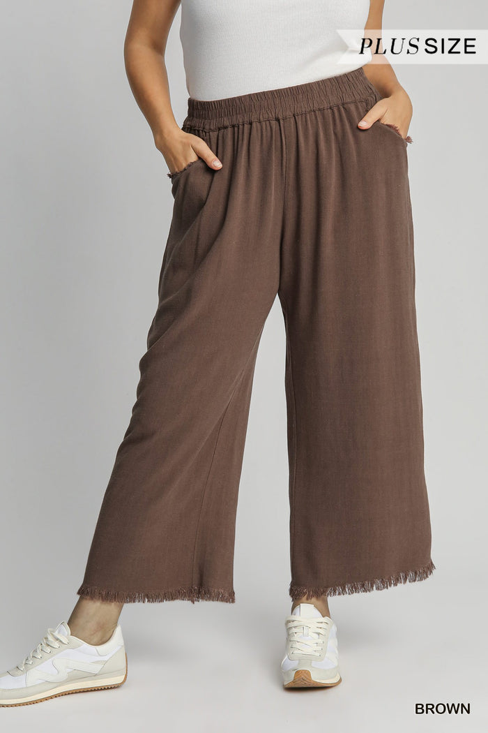 Frayed Hem Wide-Leg Pants