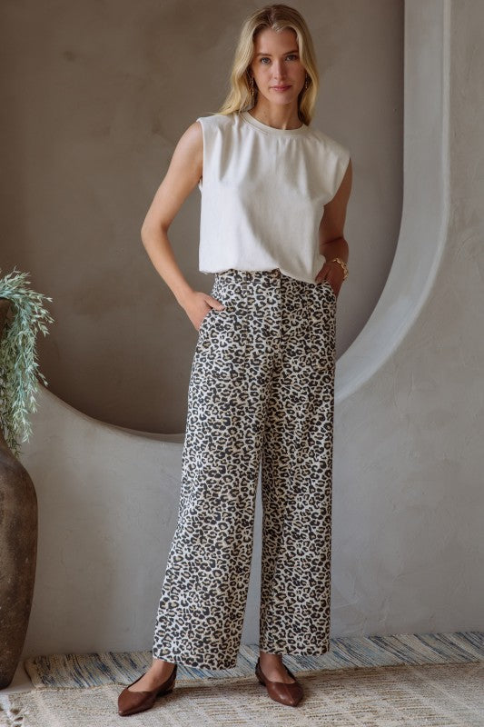 Washed Leopard Print Pants