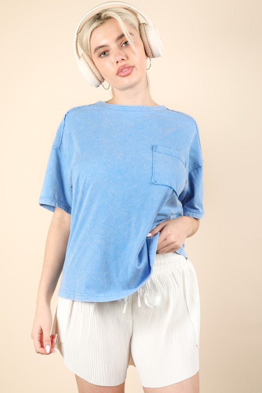 Mineral Washed Knit Top With Pocket
