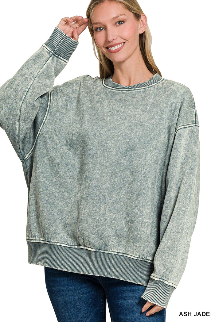 ACID WASH OVERSIZED FLEECE PULLOVER