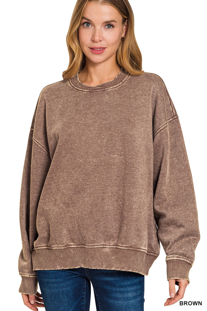 ACID WASH OVERSIZED FLEECE PULLOVER