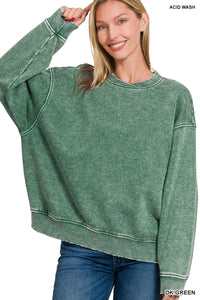 ACID WASH OVERSIZED FLEECE PULLOVER