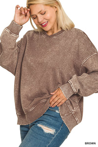 PLUS ACID WASH OVERSIZED FLEECE PULLOVER