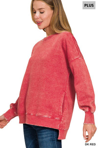 PLUS ACID WASH FLEECE HI-LOW HEM PULLOVER