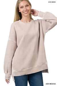 ACID WASH FLEECE HI-LOW HEM PULLOVER