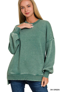 ACID WASH FLEECE HI-LOW HEM PULLOVER