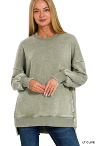 ACID WASH FLEECE HI-LOW HEM PULLOVER