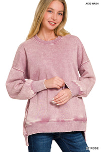 ACID WASH FLEECE HI-LOW HEM PULLOVER