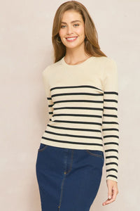 Stripe ribbed long sleeve top