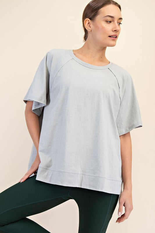 Plus Size Oversized Cotton Slub Short Sleeve Top