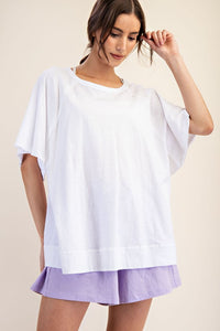 Plus Size Oversized Cotton Slub Short Sleeve Top