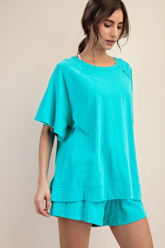 Plus Size Oversized Cotton Slub Short Sleeve Top
