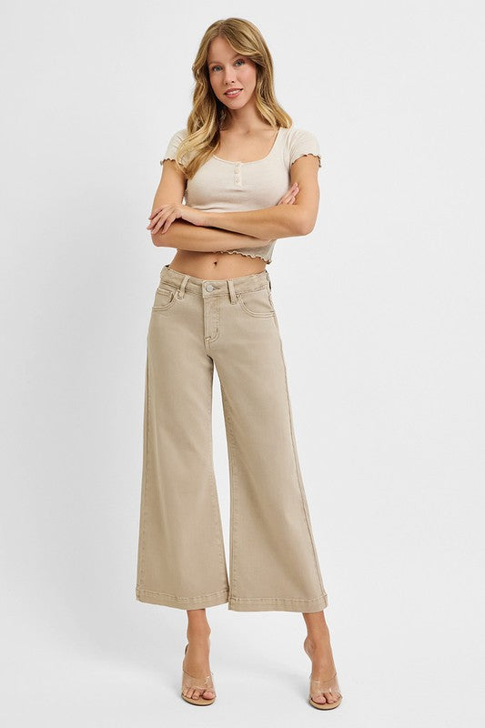 Risen Tummy Control Mid Rise Crop Adjustable Waist Band