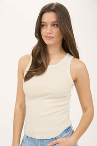 Washed Raw Edge Sleeveless Knit Tank Top
