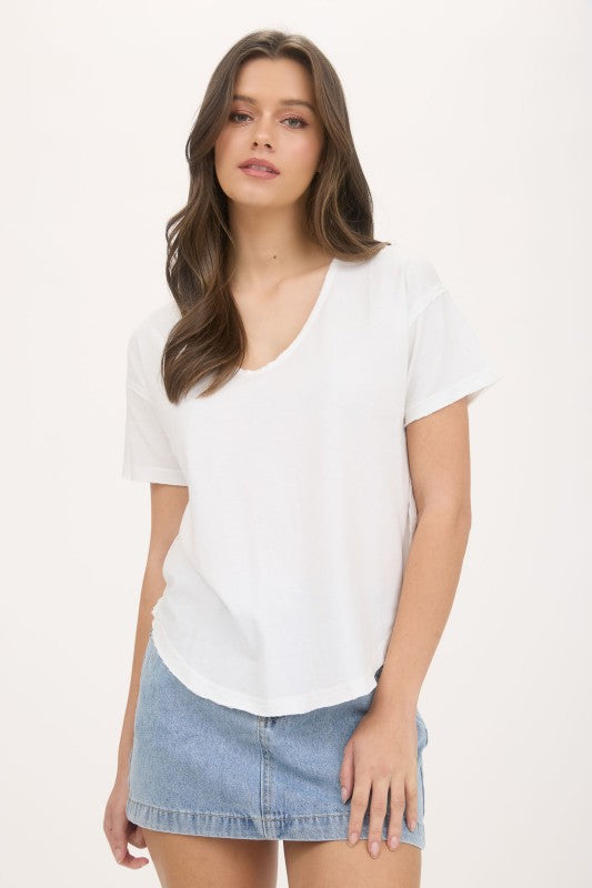 Washed Scoop Neck Short Sleeve Knit Top