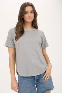 Exposed Seam Raw Edge Short Sleeve Knit Top