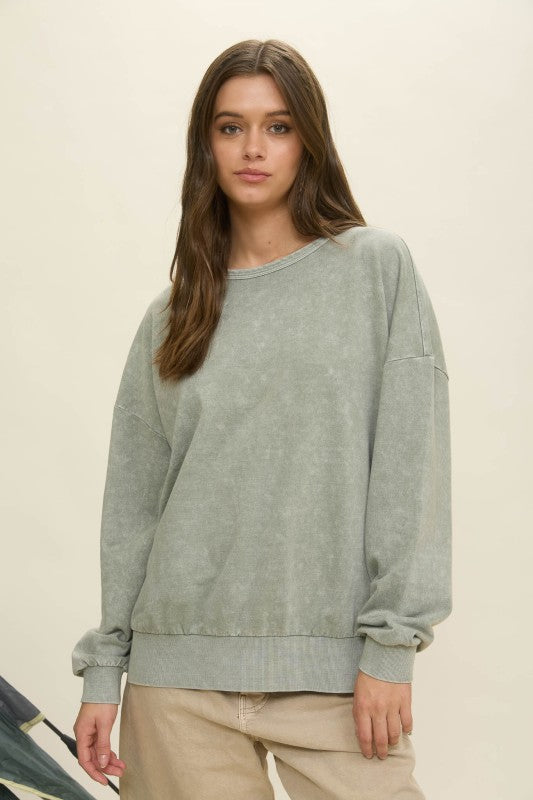 Washed Side Split Long Sleeve Knit Top