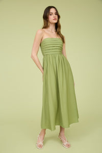 Pleated Bodice Strapless Midi Sundress