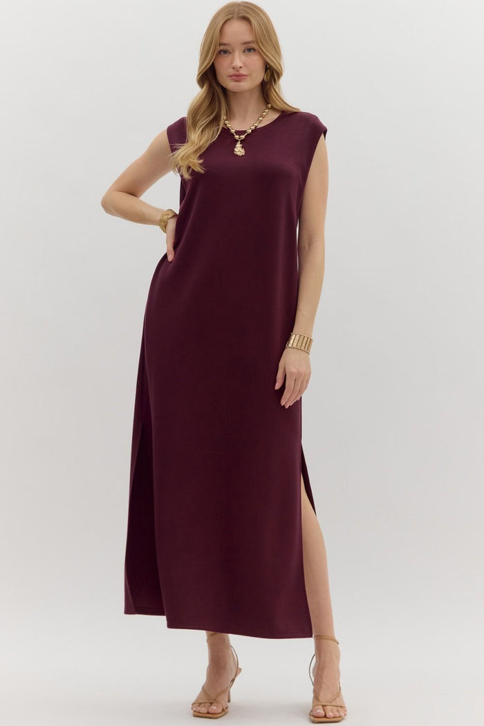 Solid jersey knit pullover midi dress