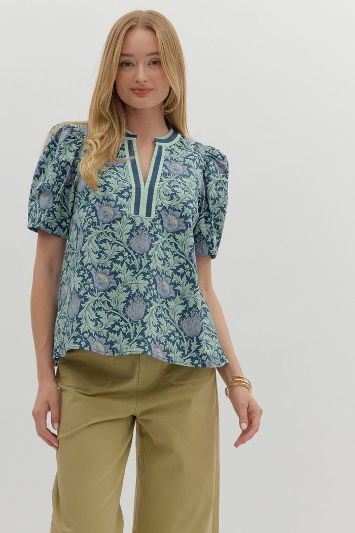 Paisley floral pattern puff shoulder