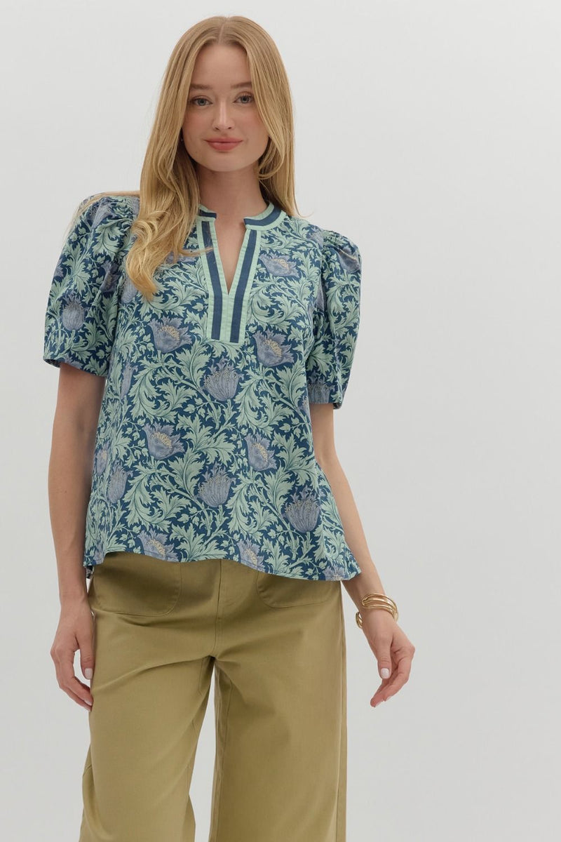 Paisley floral pattern puff shoulder